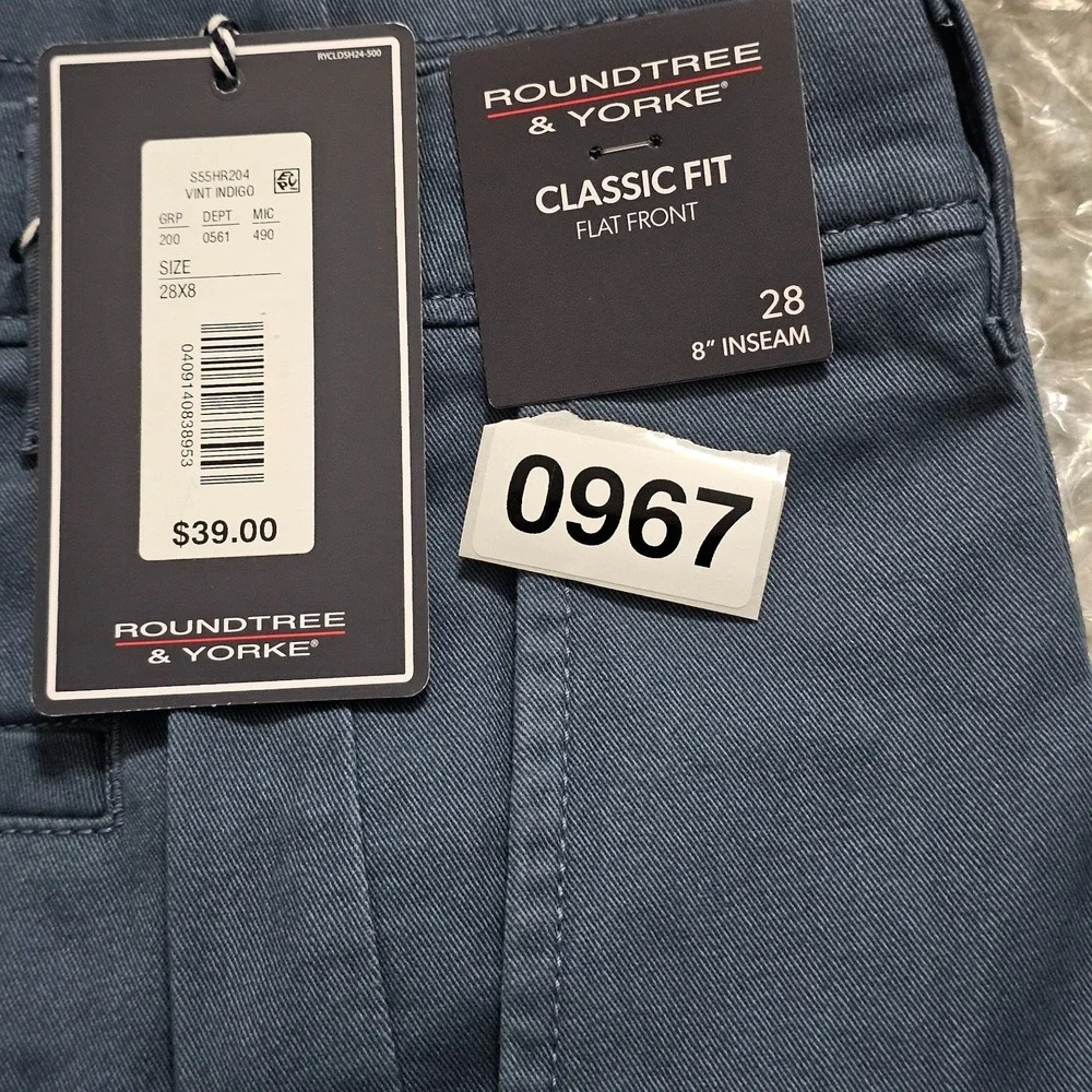 Mens Shorts 28 X 8 Blue Classic Fit Flat Front Cotton Stretch Softness‎ 0967